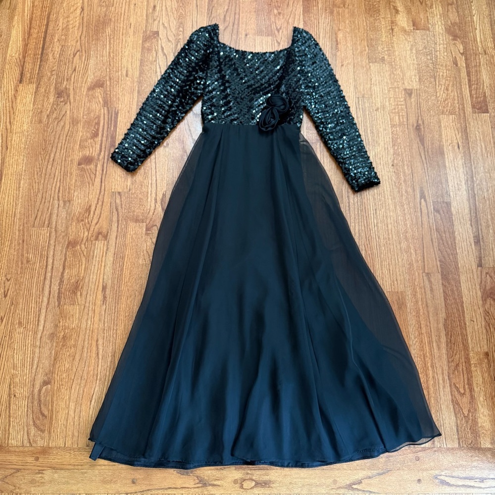 Vintage black sequins long sleeve cocktail dress size M